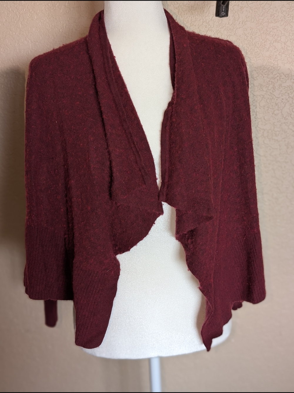 LOFT Wine Red Open-Front Waterfall Cardigan